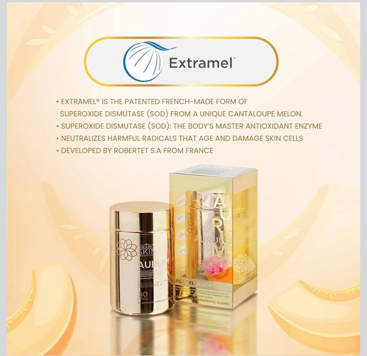 Flacon doré Hikari Skin Essentials Aurum et son étui